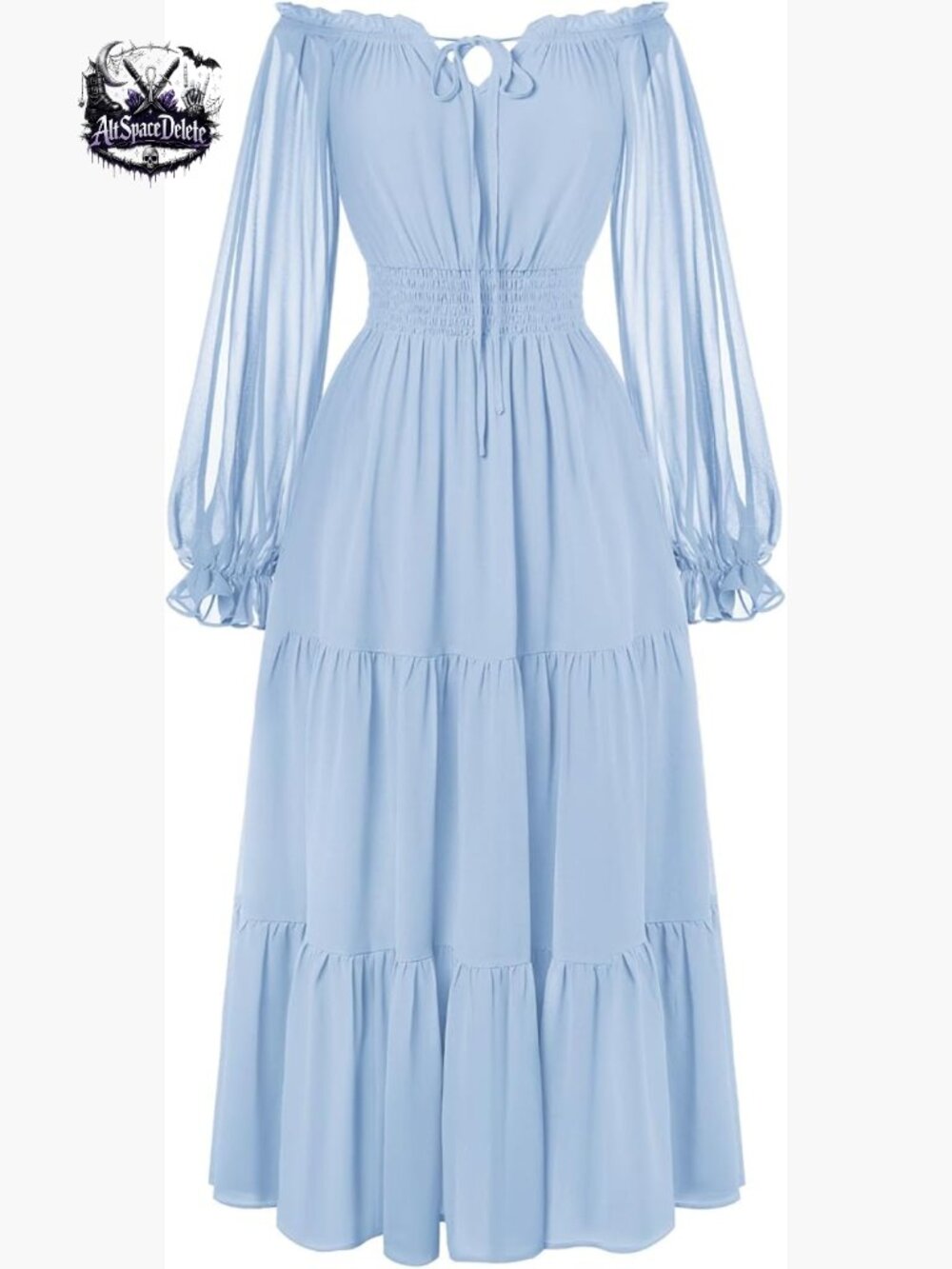 Renaissance Off Shoulder Maxi Dress Smocked Waist Tiered Split Sleeve